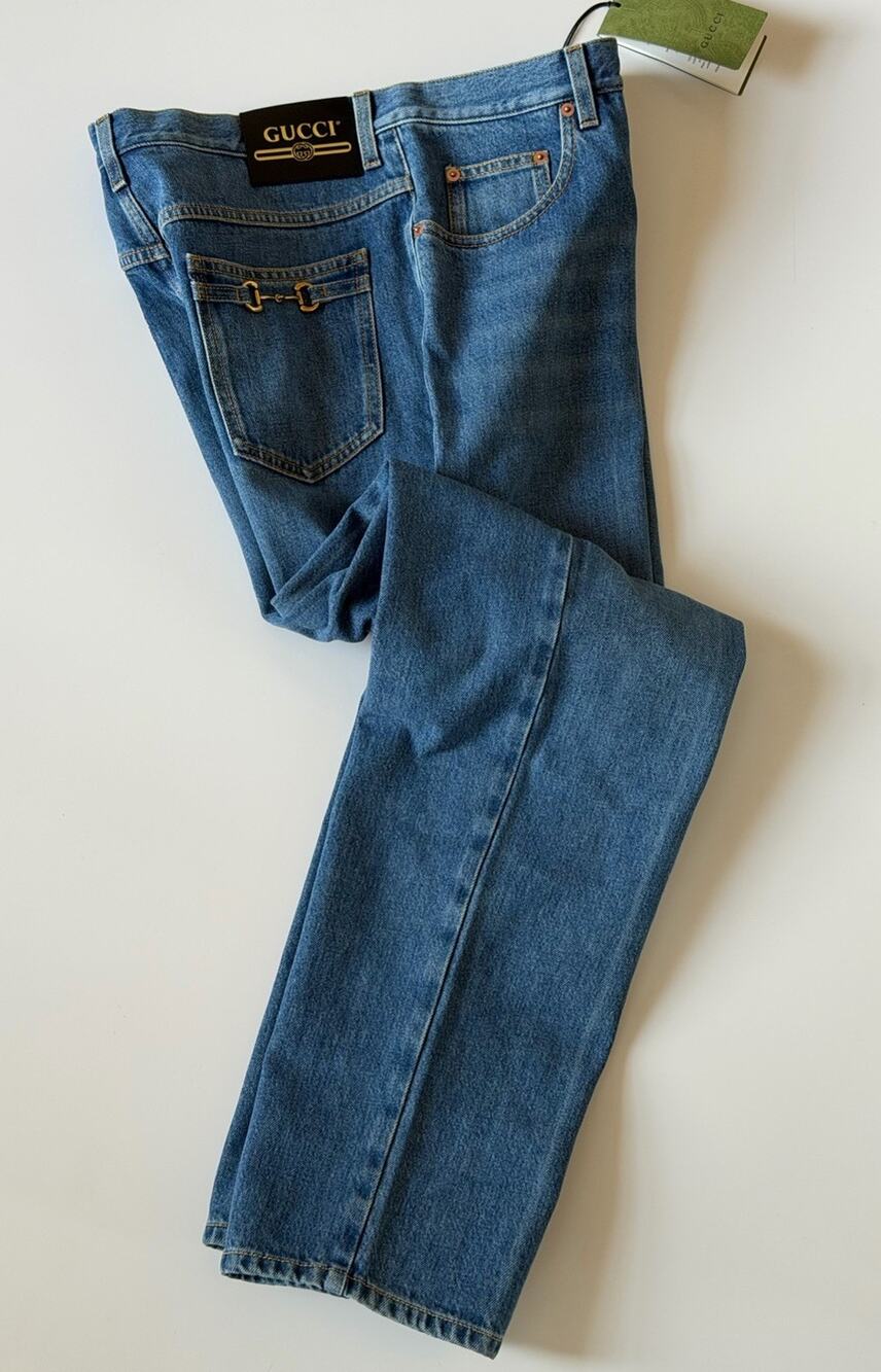 Gucci 80s Fit Horsebit Jeans Women’s Size 33 Blue Denim Made in Italy 666841 NWT
